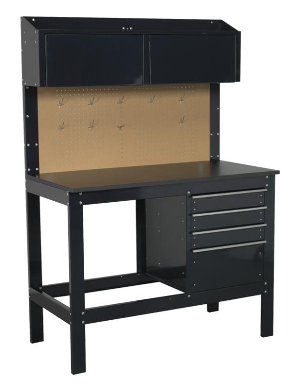 Heavy-Duty Steel Workbench with 4 Drawers & 2 Top Cabinets